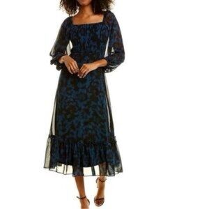 Just…Taylor Black & Blue Maxi Dress with Long Sleeves - Size Medium